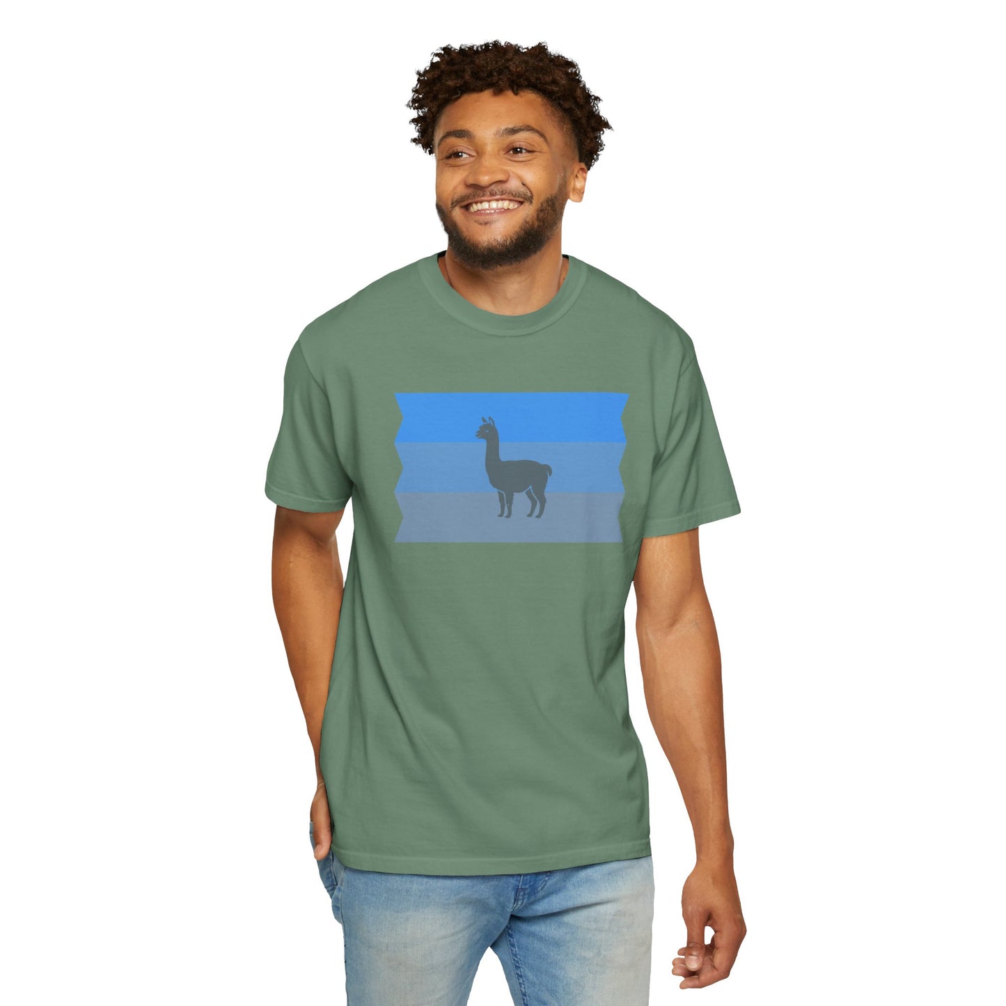 Blue Striped Llama Graphic T-Shirt