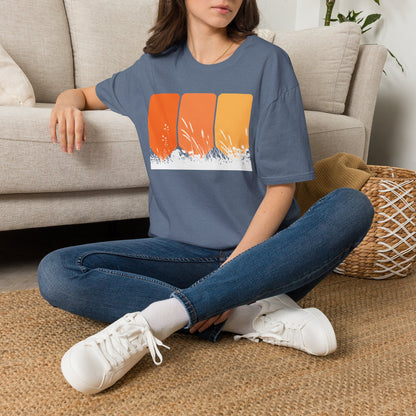 Retro Sunset Grass T-Shirt - Vintage Orange Gradient Nature Tee