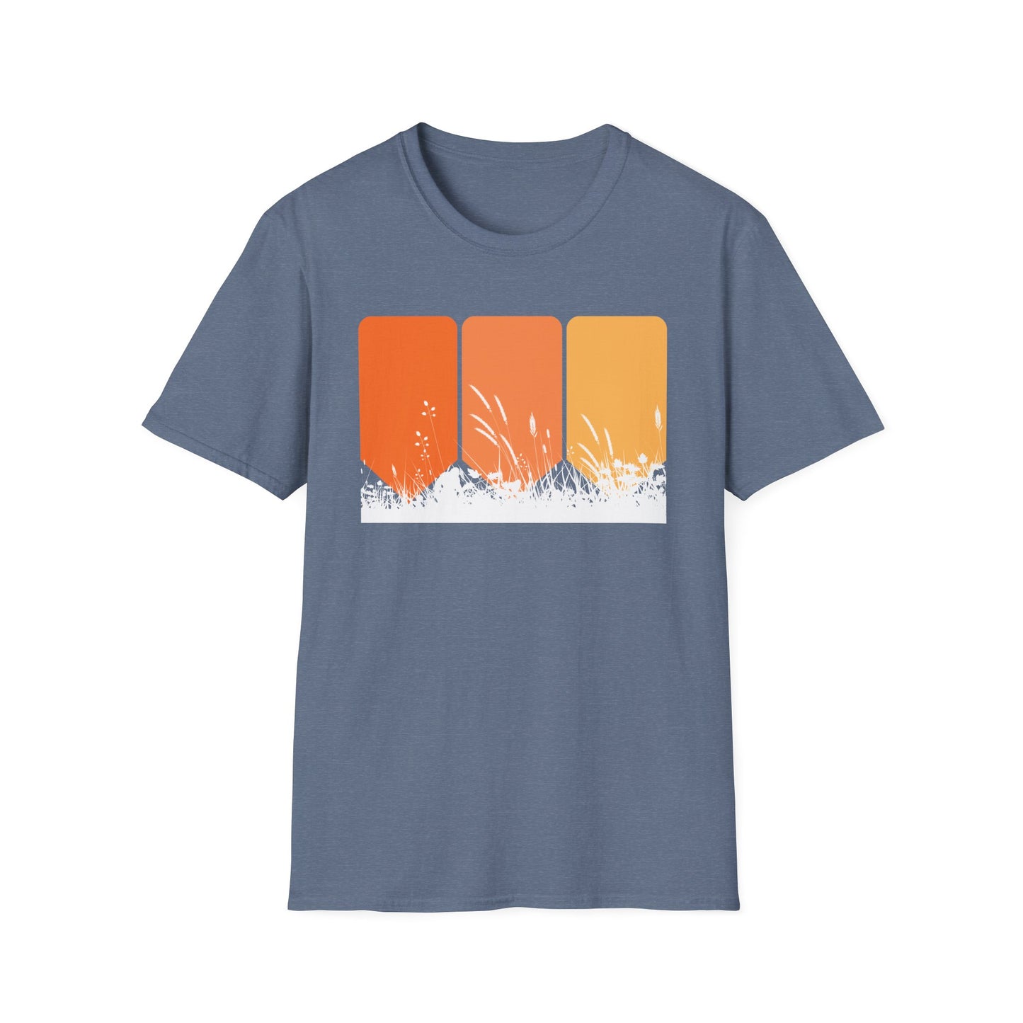 Retro Sunset Grass T-Shirt - Vintage Orange Gradient Nature Tee