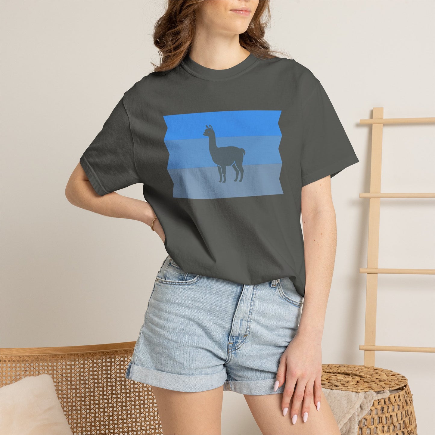 Blue Striped Llama Graphic T-Shirt