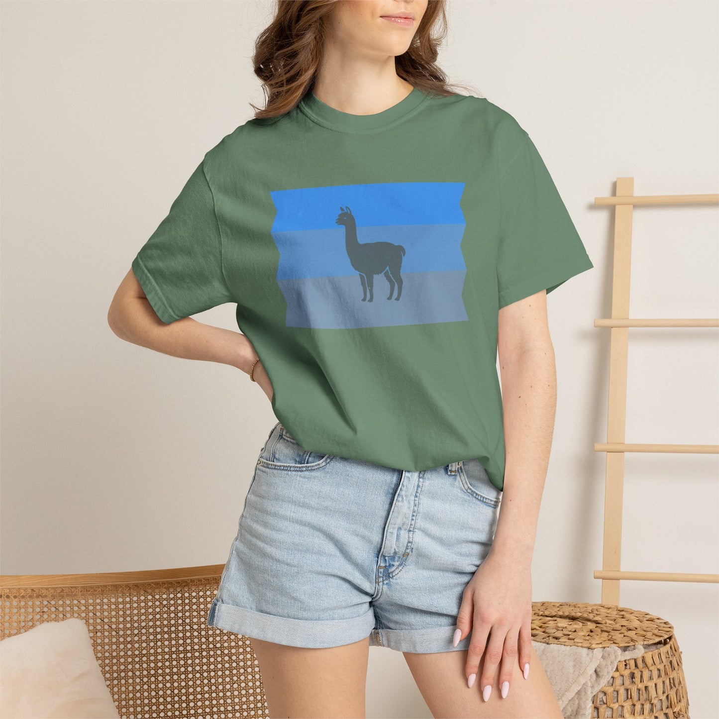 Blue Striped Llama Graphic T-Shirt