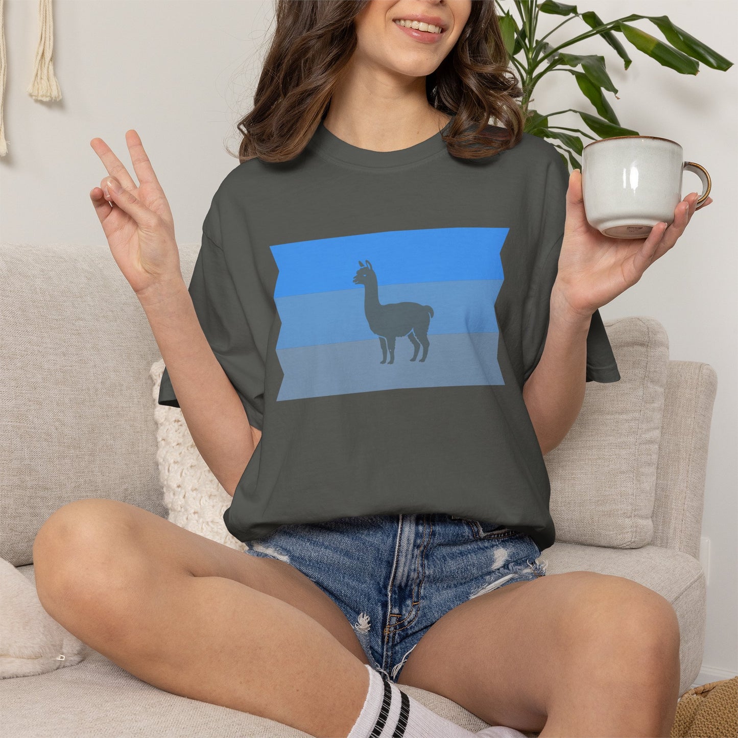Blue Striped Llama Graphic T-Shirt