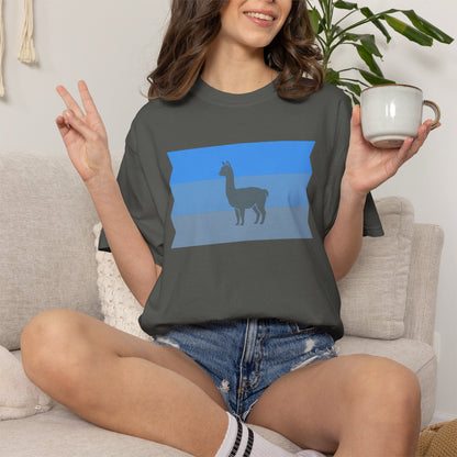 Blue Striped Llama Graphic T-Shirt