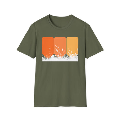 Retro Sunset Grass T-Shirt - Vintage Orange Gradient Nature Tee