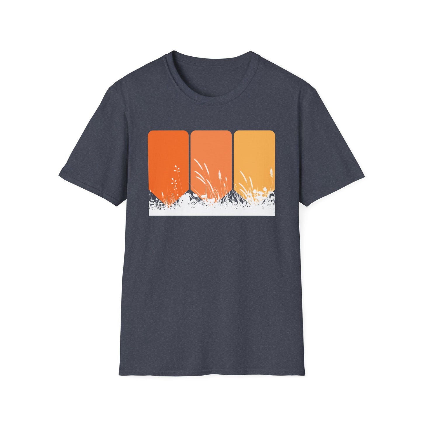 Retro Sunset Grass T-Shirt - Vintage Orange Gradient Nature Tee