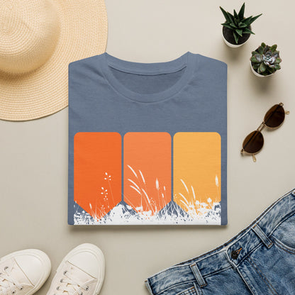 Retro Sunset Grass T-Shirt - Vintage Orange Gradient Nature Tee