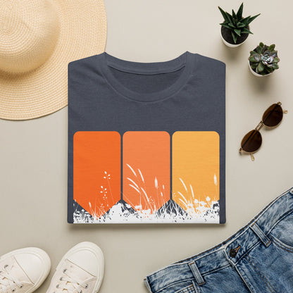 Retro Sunset Grass T-Shirt - Vintage Orange Gradient Nature Tee