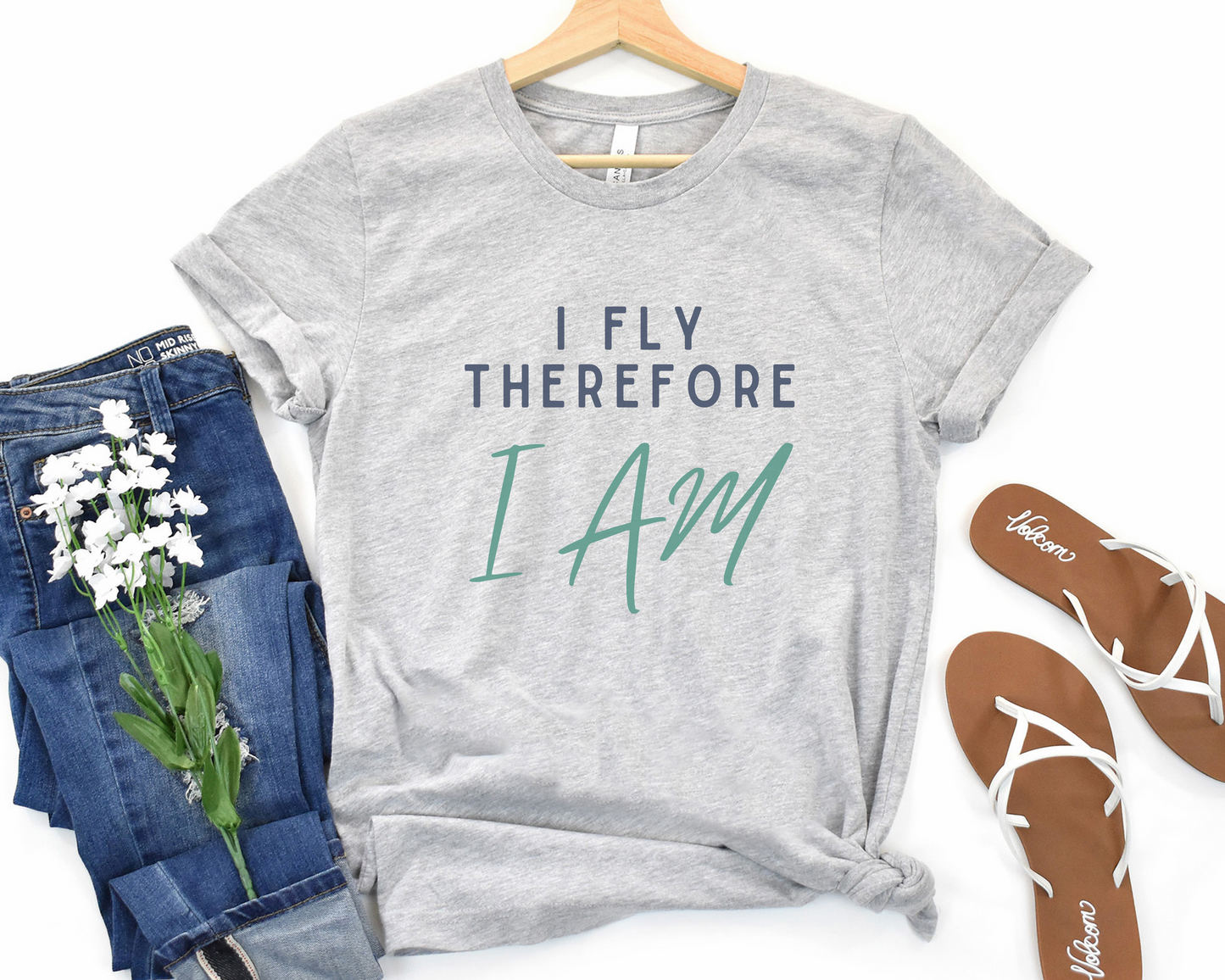 I Fly Therefore I Am - Athletic Heather - Unisex TShirt - Aviation Shirt - Pilot Shirt