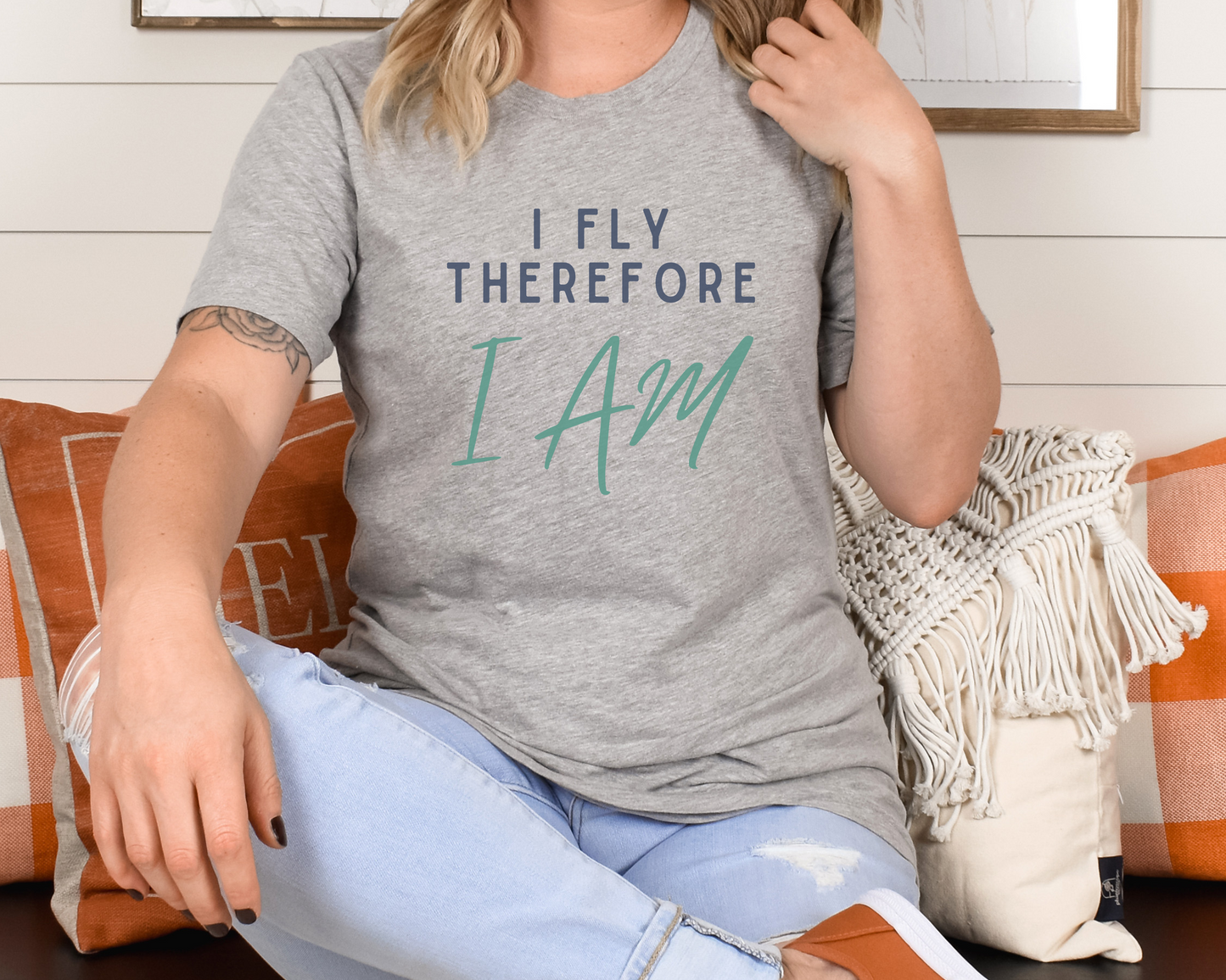 I Fly Therefore I Am - Athletic Heather - Unisex TShirt - Aviation Shirt - Pilot Shirt