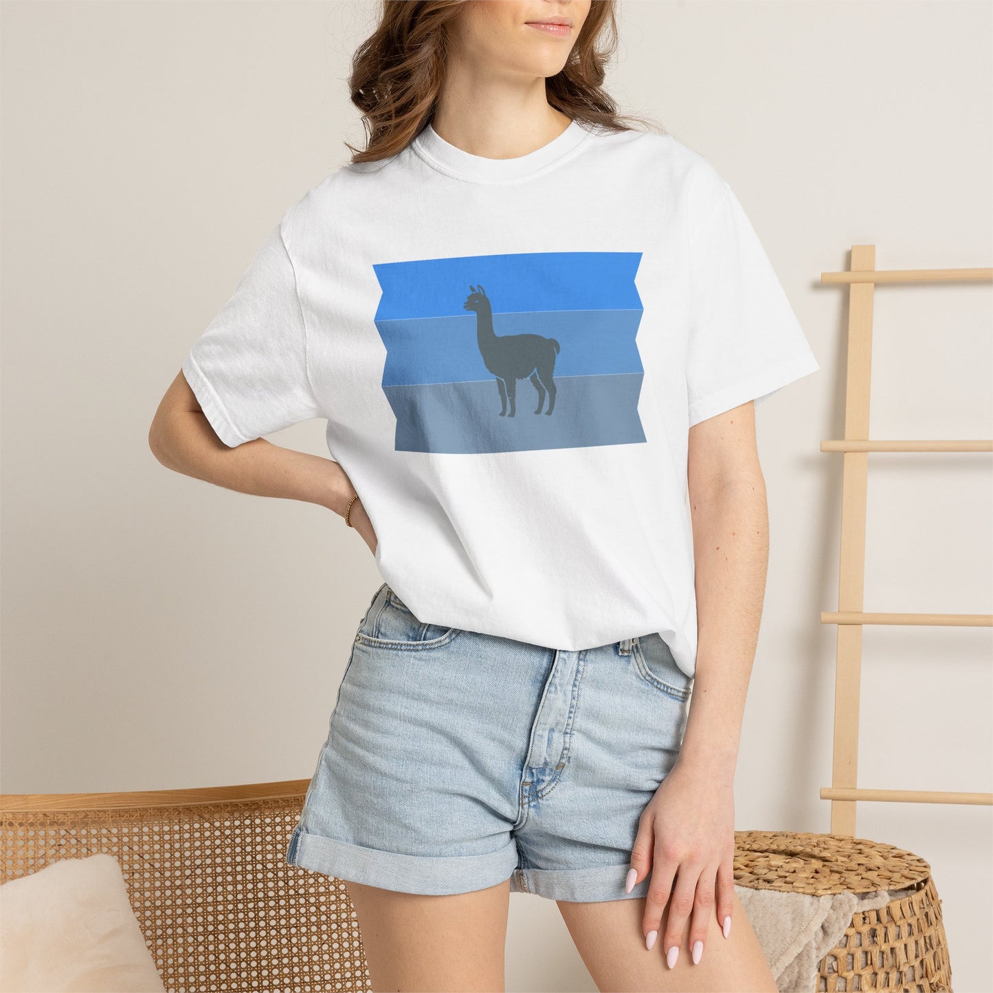 Blue Striped Llama Graphic T-Shirt