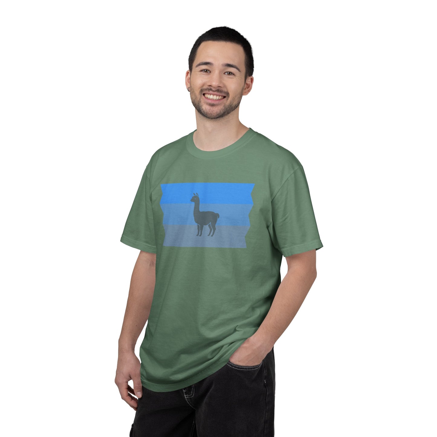 Blue Striped Llama Graphic T-Shirt